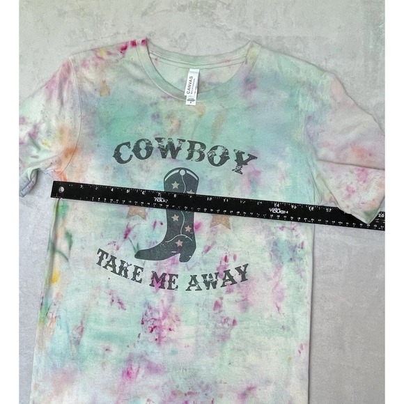 Canvas Bella Shirt Womens S Tie Dye Cowboy Take Me‎ Away Coastal Cowgirl Rodeo - Picture 5 of 6